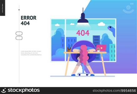 Business series, color 2- error 404 -modern flat vector concept illustration of page Error 404. Exhausted woman laying on the office table Page not found metaphor Creative landing page design template. Business series - error 404 web template