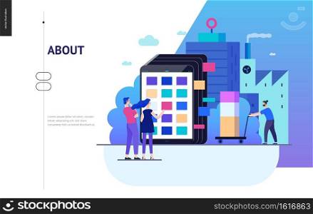 Business series, color 2 - product catalogue - modern flat vector illustration concept of customers choosing a product Website interaction and product line. Creative landing page design template. Business series - product catalogue web template