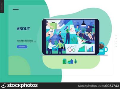 Business series, color 3- about company, office life -modern flat vector concept illustration of a company employees in workspace. Business workflow management. Creative landing page design template. Business series - about company, office life web template