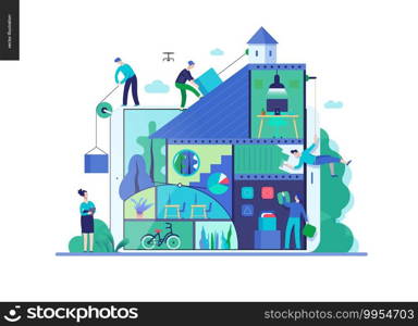 Business series, color 3 -company, teamwork, collaboration -modern flat vector illustration concept of people constructing a company Business workflow management. Creative landing page design template. Business series - company, teamwork and collaboration web template