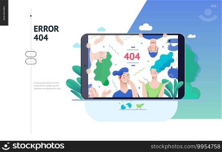 Business series, color 3 - error 404 -modern flat vector concept illustration of page Error 404 - puzzled people on the tablet screen. Page not found metaphor Creative landing page design template. Business series - error 404 web template