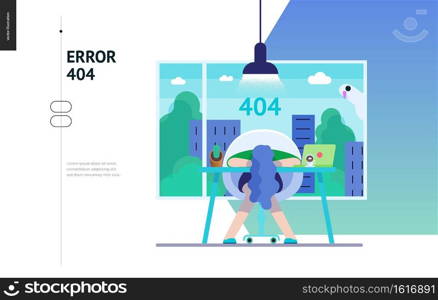 Business series, color 3- error 404 -modern flat vector concept illustration of page Error 404. Exhausted woman laying on the office table Page not found metaphor Creative landing page design template. Business series - error 404 web template