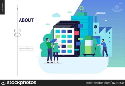 Business series, color 3 - product catalogue - modern flat vector illustration concept of customers choosing a product Website interaction and product line. Creative landing page design template. Business series - product catalogue web template