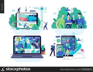Business series set, color 2-modern flat vector concept illustrated topics -teamwork -collaboration, about company, team, office life, contacts, map location. Creative landing web page design template. Business series - set