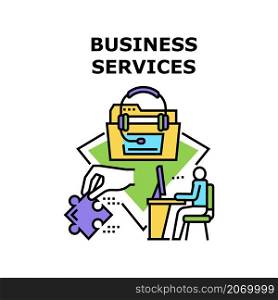 Business services teamwork. Communication people. Research web chart. Customer support. Consulting company vector concept color illustration. Business services icon vector illustration