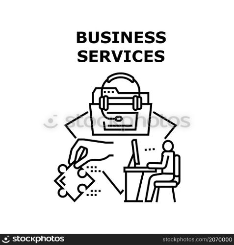 Business services teamwork. Communication people. Research web chart. Customer support. Consulting company vector concept black illustration. Business services icon vector illustration