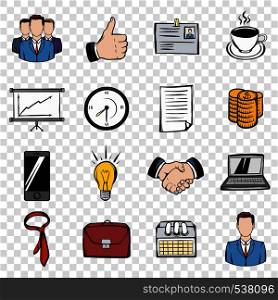 Business set icons in hand drawn style on transparent background. Business set icons