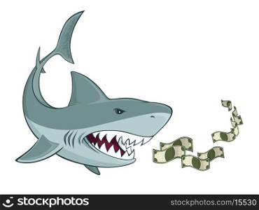 Business shark with dollars isolated vector illustration