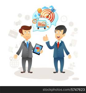 Business social chat concept with two businessman and speech bubbles vector illustration