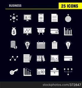 Business Solid Glyph Icons Set For Infographics, Mobile UX/UI Kit And Print Design. Include: Globe, Internet, Network, Vector, Passport, Euro, Book, Document, Collection Modern Infographic Logo and Pictogram. - Vector