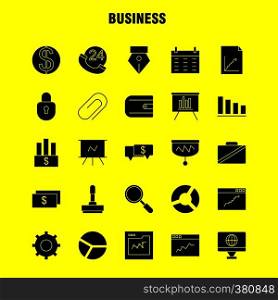 Business Solid Glyph Icons Set For Infographics, Mobile UX/UI Kit And Print Design. Include: Vector, Graph, Lines, Education, Coffee, Tea, Food, Meal, Collection Modern Infographic Logo and Pictogram. - Vector