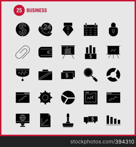 Business Solid Glyph Icons Set For Infographics, Mobile UX/UI Kit And Print Design. Include: Vector, Graph, Lines, Education, Coffee, Tea, Food, Meal, Collection Modern Infographic Logo and Pictogram. - Vector