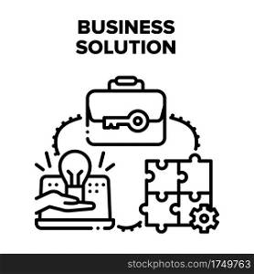 Business Solution Strategy Vector Icon Concept. Business Solution Of Company Problem And Brainstorming Team Of Solving Challenge, Planning And Organizing Idea. Teamwork Black Illustration. Business Solution Strategy Vector Black Illustrations