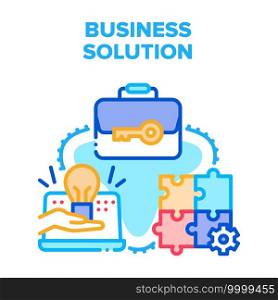 Business Solution Strategy Vector Icon Concept. Business Solution Of Company Problem And Brainstorming Team Of Solving Challenge, Planning And Organizing Idea. Teamwork Color Illustration. Business Solution Strategy Vector Concept Color