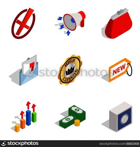 Business sphere icons set. Isometric set of 9 business sphere vector icons for web isolated on white background. Business sphere icons set, isometric style