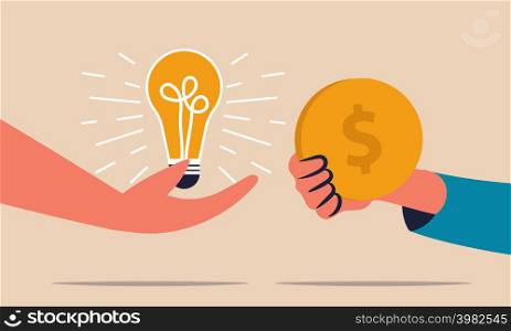 Business sponsor and monetize venture strategy. Donation for crowdfunding and earning money vector illustration concept. Idea investment and support contribute grow. Investor entrepreneurship deal