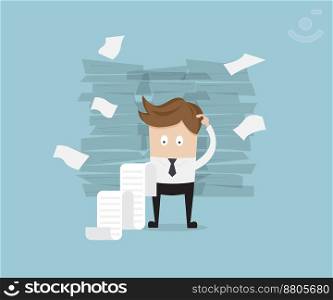 Business standing and reading long bill report vector image
