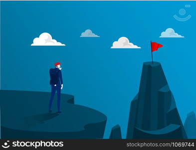 business standing on the top of the mountain adventure go to goal to red flag . illustrator