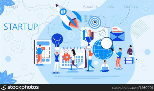 Business Start Up concept vector for landing page, social media, business project. Optimization process, idea are shown. Tiny workers search, caculate, make planing and strategy for succes.. Business Start Up concept vector for landing page, social media, business project. Optimization process, idea are shown. Tiny workers search, caculate