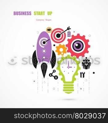 Business Start up icon concept.Light bulb icon and gear abstract vector icon design.Corporate business industrial creative icon symbol.Business icon and industrial icon concept.Vector illustration