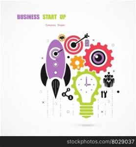 Business Start up icon concept.Light bulb icon and gear abstract vector icon design.Corporate business industrial creative icon symbol.Business icon and industrial icon concept.Vector illustration