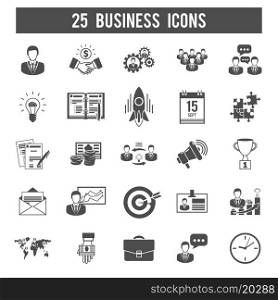 Business startup black icons set. Successful new business launch and partnership development strategy concept 25 black icon collection abstract isolated vector illustration