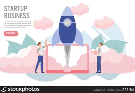 Business startup concept with character.Creative flat design for web banner