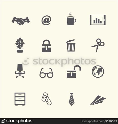 Business stationery supplies internet collection of handshake glasses and tie isolated vector illustration