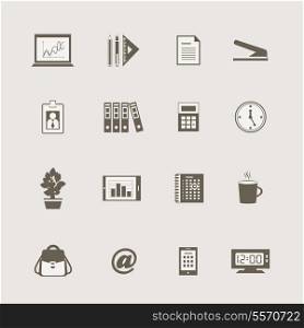 Business stationery supplies internet collection of laptop email coffee and backpack isolated vector illustration