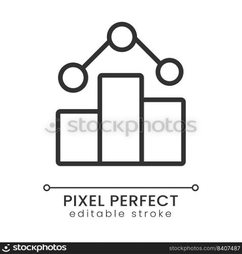 Business statistical data pixel perfect linear icon. Analytics and marketing. Corporate strategy. Thin line illustration. Contour symbol. Vector outline drawing. Editable stroke. Poppins font used. Business statistical data pixel perfect linear icon