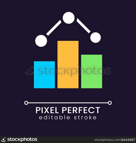 Business statistical data pixel perfect RGB color icon for dark theme. Analytics and marketing. Simple filled line drawing on night mode background. Editable stroke. Poppins font used. Business statistical data pixel perfect RGB color icon for dark theme