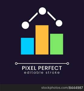 Business statistical data pixel perfect RGB color icon for dark theme. Analytics and marketing. Simple filled line drawing on night mode background. Editable stroke. Poppins font used. Business statistical data pixel perfect RGB color icon for dark theme