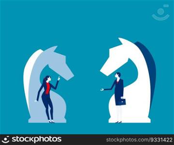 Business strategy and planning. Business chess horse vector illustration