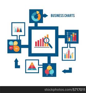 Business strategy and statistic charts graphs and diagrams flat decorative icons set vector illustration