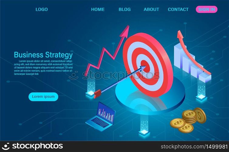 Business strategy concept. Data analytics and growth strategy or financial goal concept. isometric vector illustration