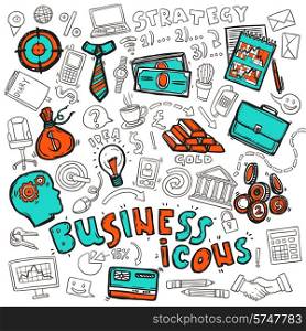 Business strategy concept icons design with target profit graphic stock exchange money abstract doodle sketch vector illustration