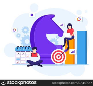 Business strategy concept, People are planning a business strategy concept. team metaphor, Target achievement illustration