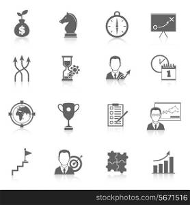 Business strategy finance planning black icons set isolated vector illustration