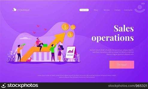Business strategy, financial analytics. Profit increasing. Sales growth, sales manager, accounting, sales promotion and operations concept. Website homepage header landing web page template.. Sales growth landing page template
