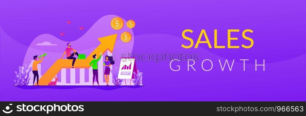Business strategy, financial analytics. Profit increasing. Sales growth, sales manager, accounting, sales promotion and operations concept. Header or footer banner template with copy space.. Sales growth web banner concept