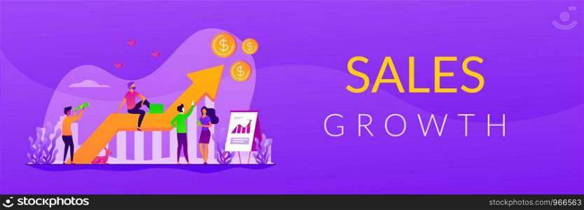 Business strategy, financial analytics. Profit increasing. Sales growth, sales manager, accounting, sales promotion and operations concept. Header or footer banner template with copy space.. Sales growth web banner concept