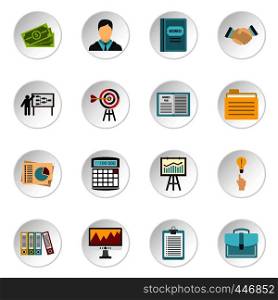 Business strategy icons set. Flat illustration of 16 business strategy vector icons set illustration. Business strategy icons set, flat style