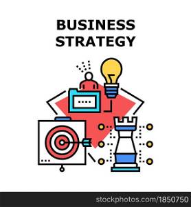 Business Strategy Idea Vector Icon Concept. Thinking And Planning Business Strategy Idea, Analyzing And Success Achievement. Businessman Professional Occupation And Work Color Illustration. Business Strategy Idea Concept Color Illustration