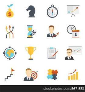 Business strategy planning flat icons set isolated vector illustration