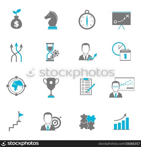 Business strategy planning icon flat with direction collaboration goal setting isolated vector illustration