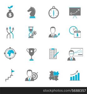 Business strategy planning icon flat with direction collaboration goal setting isolated vector illustration