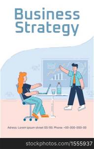 Business strategy poster template. Company development plan. Commercial flyer design with semi flat illustration. Business courses vector cartoon promo card. Analytical agency advertising invitation. Business strategy poster template