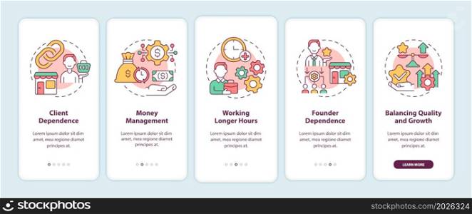 Business structure organization tips onboarding mobile app page screen. Startup walkthrough 5 steps graphic instructions with concepts. UI, UX, GUI vector template with linear color illustrations. Business structure organization tips onboarding mobile app page screen