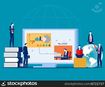 Business student are studying around a large computer monitor. Business vector concept