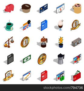 Business studio icons set. Isometric set of 25 business studio vector icons for web isolated on white background. Business studio icons set, isometric style
